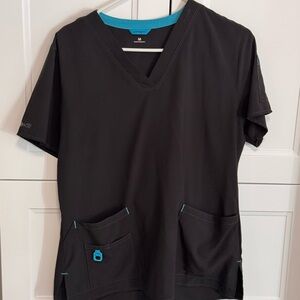 Black Carhartt Scrub Top with Blue Accents